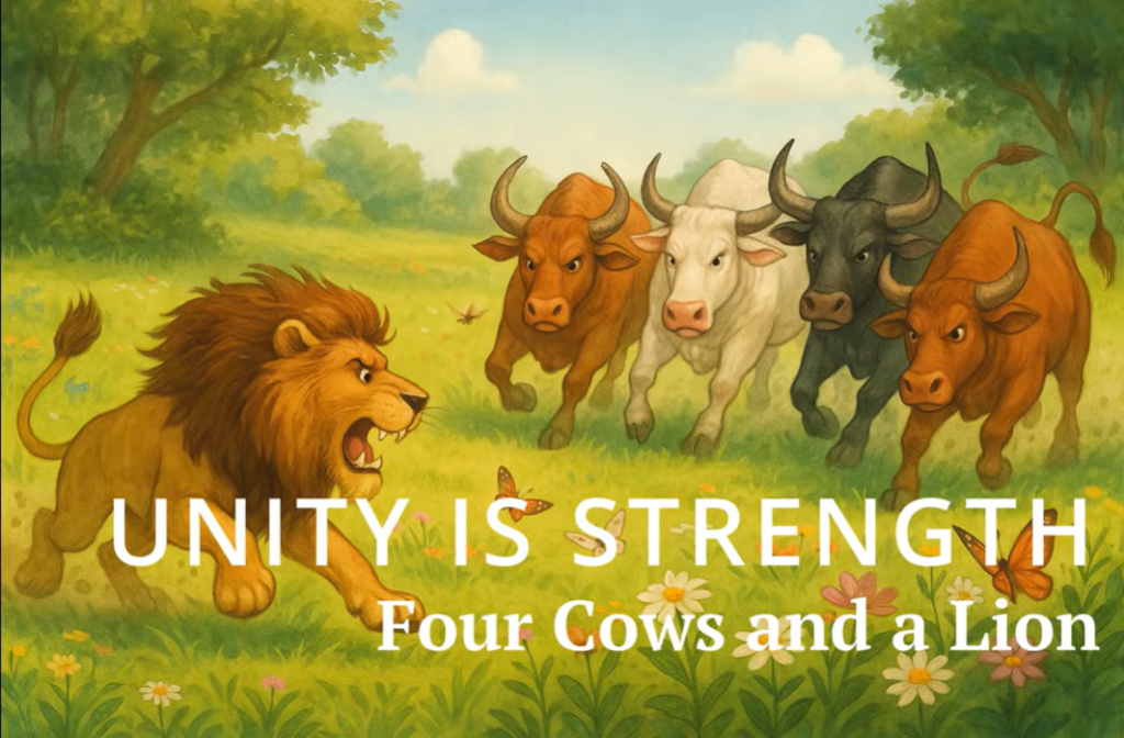 Four Cows and the Lion